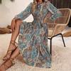 Fall Floral Dress Women's Printed V-neck Dress