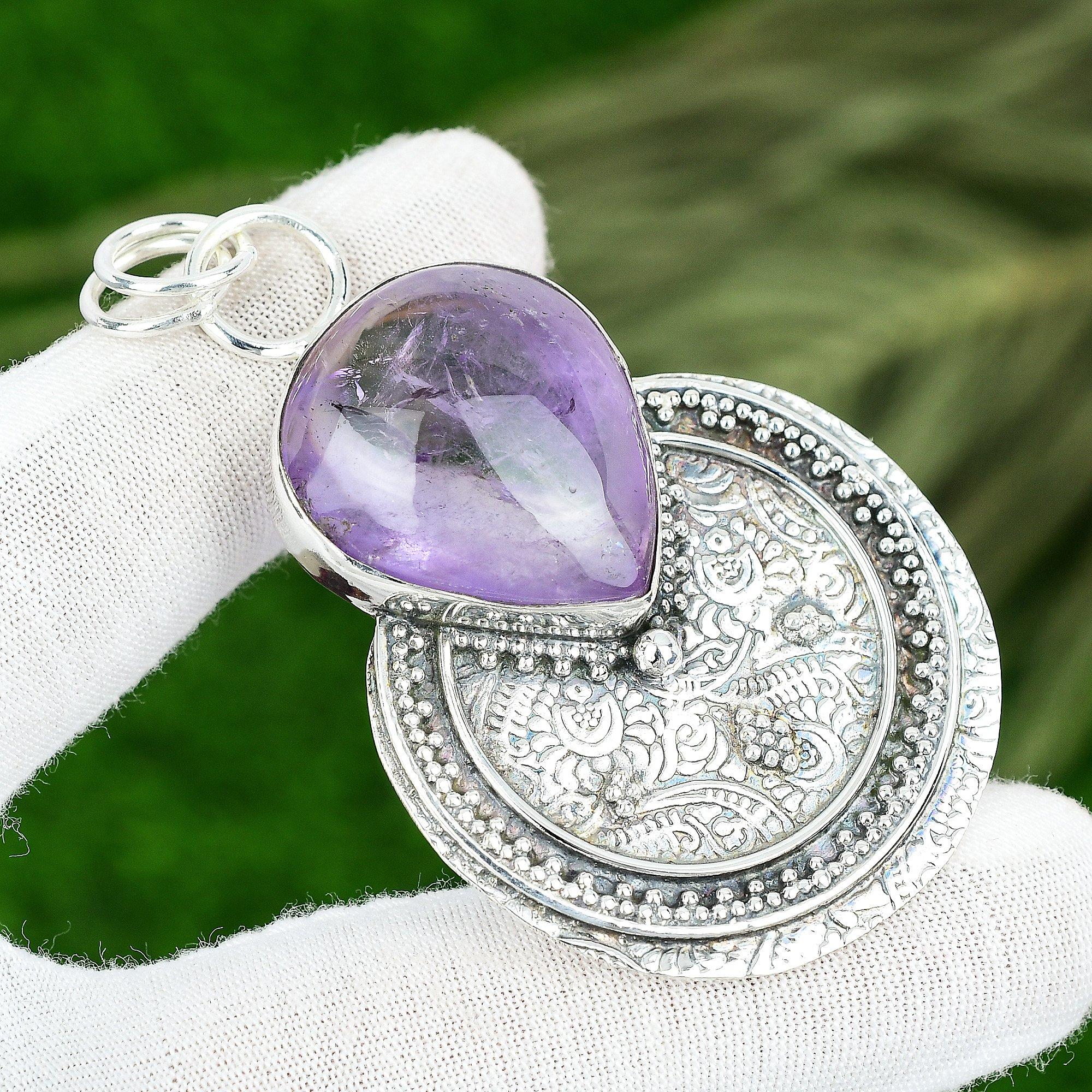 

Sisters Day Sale Pear Natural Star Amethyst 925 Silver Handmade Pendant Jewelry