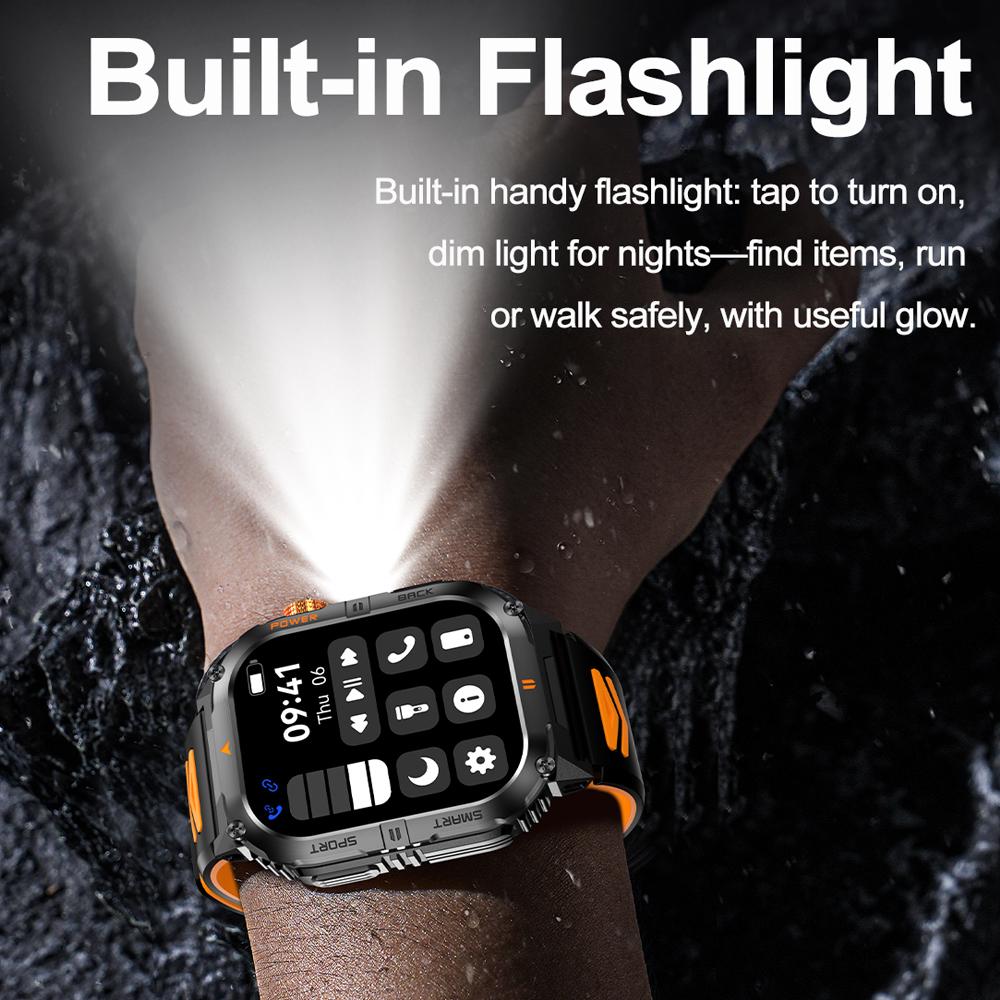 New Smart Watch Men 1000mAh Large Capacity Battery Outdoor Flashlight Bluetooth Call Waterproof Sport Fitness Smartwatch