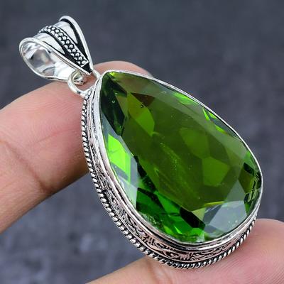 Natural Peridot Gemstone Handmade 925 Sterling Silver Jewelry Pendant 2.17" C8o95
