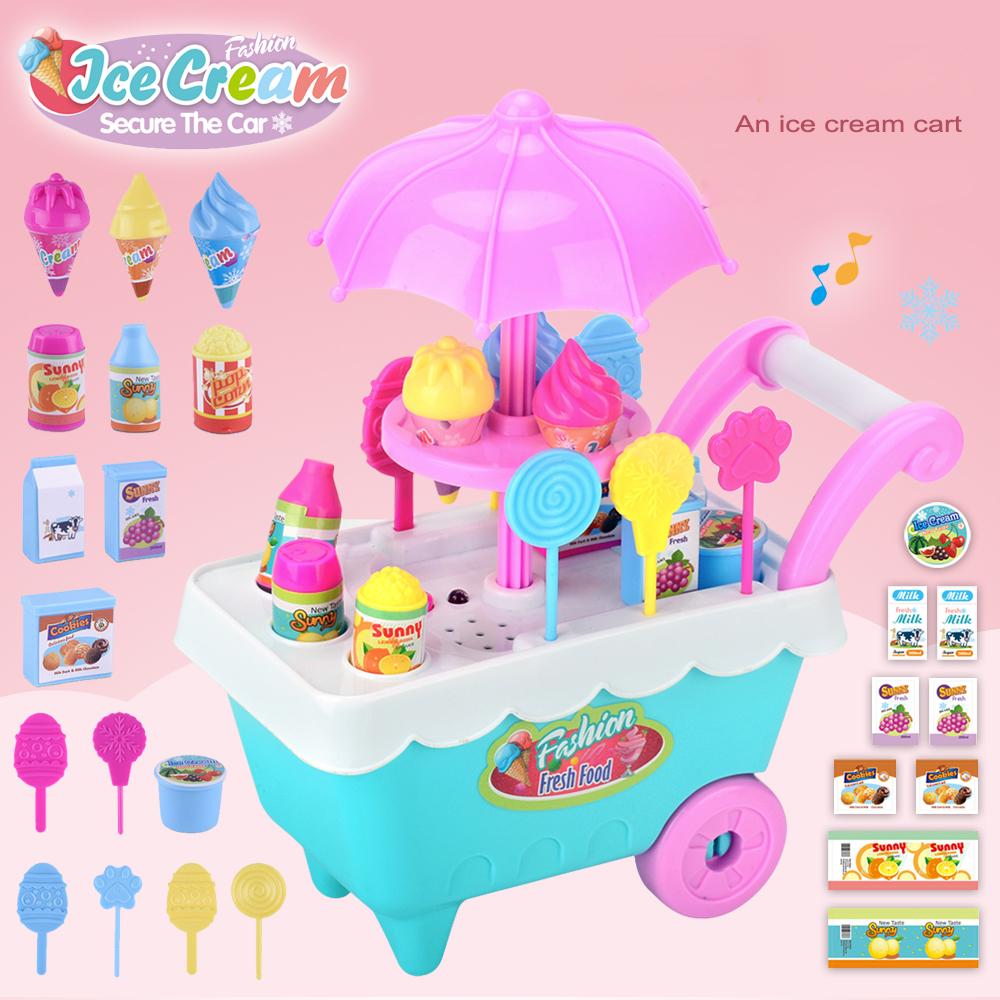 

19Pcs/Set Children s Simulation Candy Ice Cream Cart Play House Toy Set,Color Random (without Light and Music) Type B