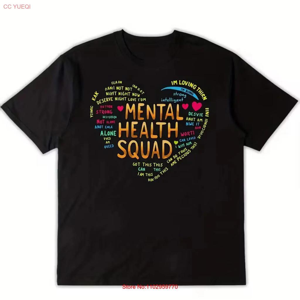 Mental Health Squad T Shirt Black with Colorful Vintage Washed Designer Clothes Fashion Casual Breathable