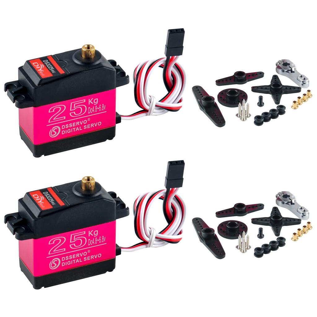 DS3225 25kg RC Servo, 270 Degree High Torque Full Metal Gear 6V Digital Servo Motor with 25T Arm Servo Horn for DIY Baja Car Control (2-Pack)