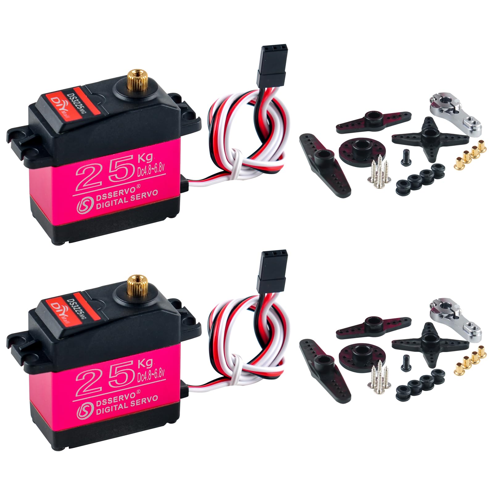 

DS3225 25kg RC Servo, 270 Degree High Torque Full Metal Gear 6V Digital Servo Motor with 25T Arm Servo Horn for DIY Baja Car Control (2-Pack)