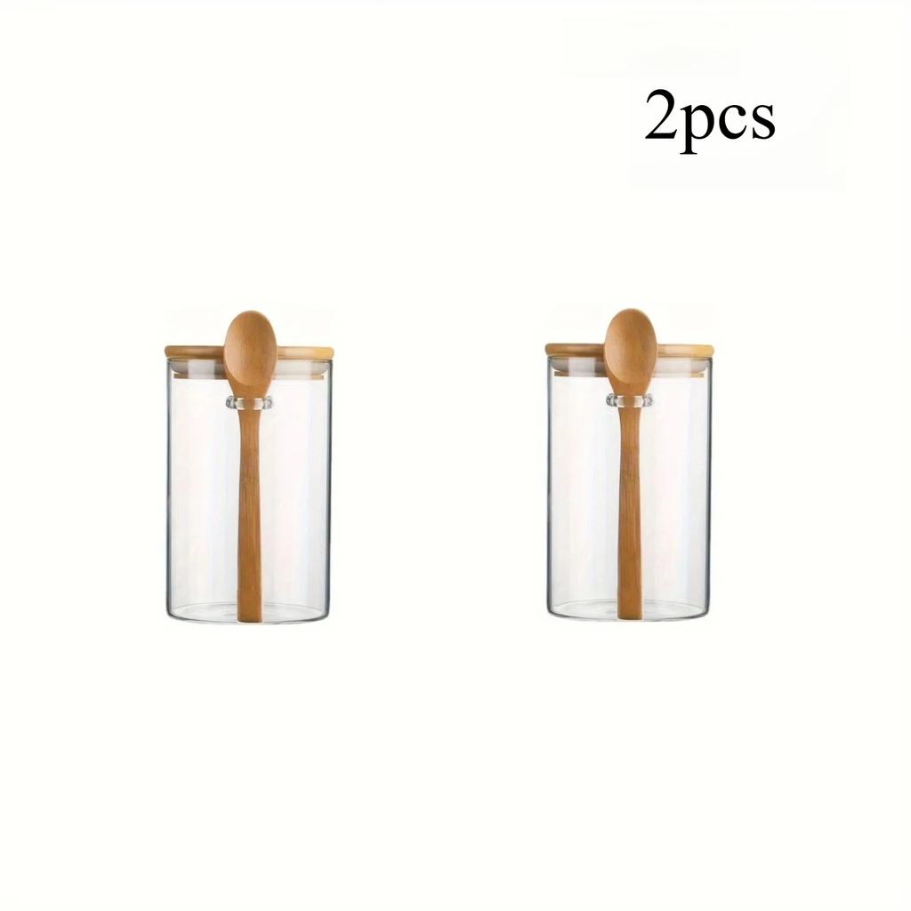 280ml Candy Jar, Biscuit Jar, Glass Storage Jar With Sealed Bamboo Lid And Spoon - 10oz Transparent Glass Bulk Food Storage Jar