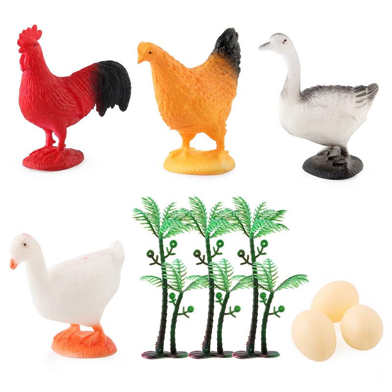 Simulation Poultry Farm Model Set, Pecking Rice Rooster Hen Duck Goose Ornament Model Toy