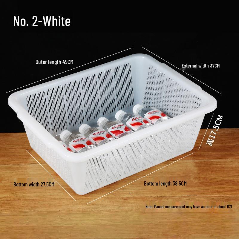 Large White Plastic Rectangular Kitchen Basket for Draining, Washing, and Storage