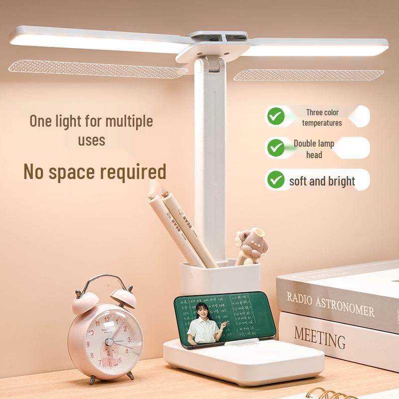 Multifunctional LED Desk Lamp with Rechargeable & Plug-in Options, Eye-Protection, Night Light, and Pen Holder for Study & Dorm Room