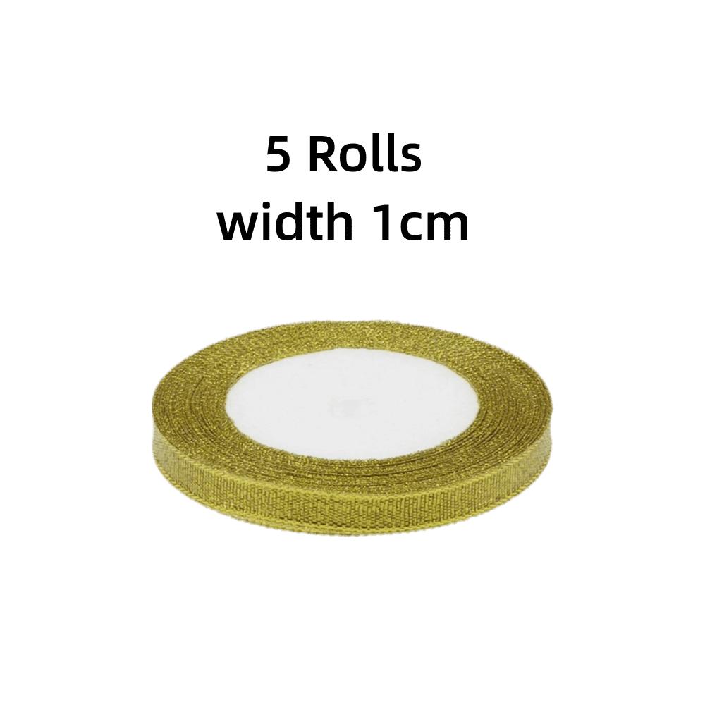 DIY 5 Rolls Satin Ribbon Glitter Gold Silver Gift Packaging Ribbon Organza Ribbon Craft Supplies