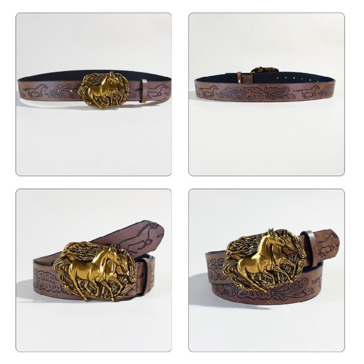 Embossed Belt Cowgirl Punk Waist Belt Carved Horse Retro for Jeans Dress