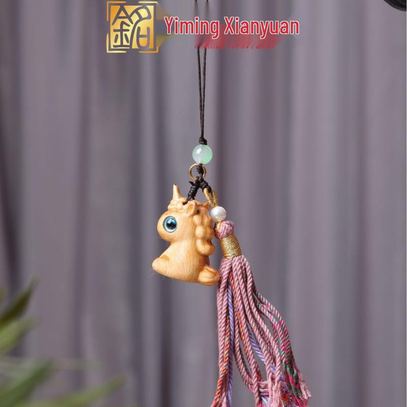 Golden Wood Carved Bow Knot Kitten Cushion Pendant - Blood Cypress Joy Plate Bag Phone Charm