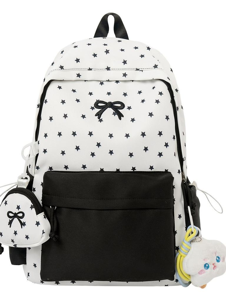 Cute Starry Butterfly Knot Backpack For Girls With Nylon For School And Daily Use