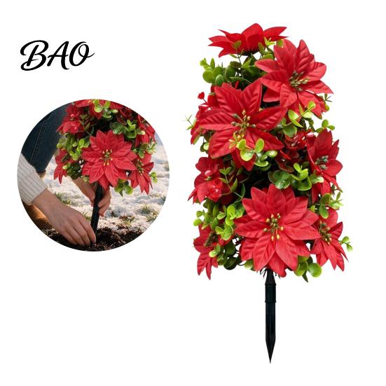 Indoor Outdoor Holiday Accents 22" Artificial Poinsettia Flowers with Ground Spikes, Red Christmas Floral Stakes, Waterproof Festive Stakes