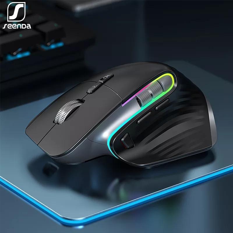 

Беспроводная мышь SeenDa Bluetooth + 2,4G, вертикальная игровая мышь RGB для геймеров, 4000 точек на дюйм, перезаряжаемая, эргономичная, для программирования