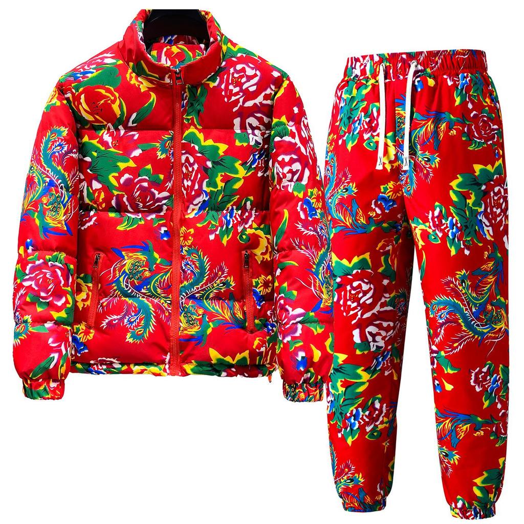 Set cu cuvertură din bumbac cu flori din Nord-Est - Tendința iernii 2025 Brand celebru Cuvertură groasă și pantaloni