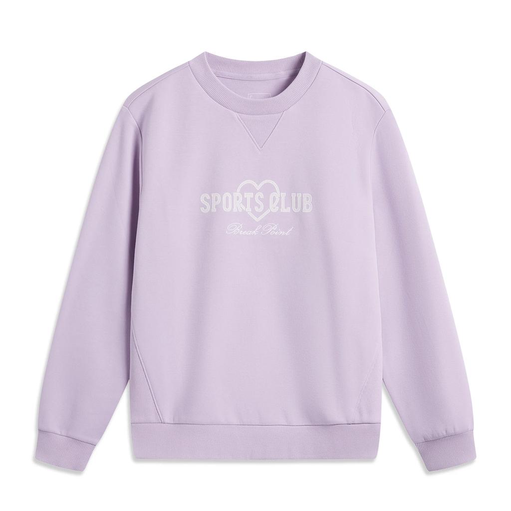 Li Ning Sports Lifestyle Series Trendy Letter Round Neck Comfortable Breathable Versatile Loose Sweatshirt Women sweatshirt Twilight-Purple AWDU448-4