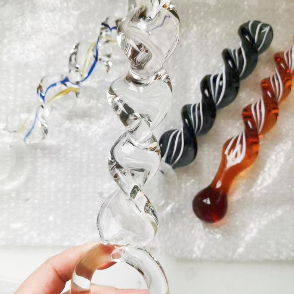 VaHppy Dildo mit Gewinde, rund, Buntglas, Sexspielzeug für Erwachsene, Analplugs, weibliche Masturbation, SM, BDSM, Gay, verdreht, 4 Farben, 160 g, 3,6 cm