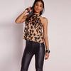 Frauen Mode Sexy Sommer Ärmellose Off Schulter Leopard Neckholder Bluse Top
