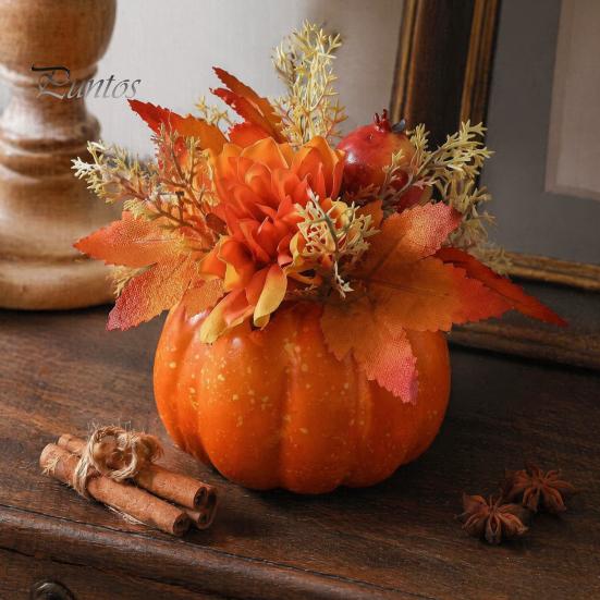 Urlaubsparty Tischdekoration Herbstkürbis Ornament, Künstlicher Schaumstoff mit Blume, Ahorn Innen Halloween Akzente Blätter, Beere für Herbsternte