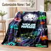 Geometry Dash Custom Name Flannel Throw Blanket Soft Warm for Sofa Bed Indoor Home Use