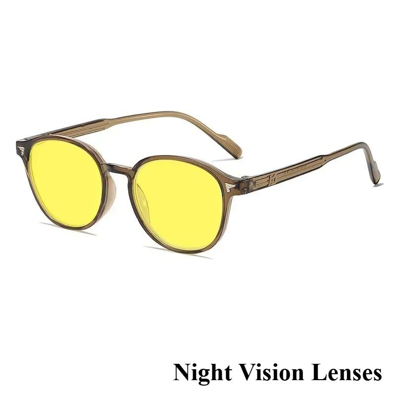 Driving Anti-Glare Night Vision Glasses Retro Studded Round Frame Anti-blue Light Glasses Orange & Red Lenses Protective Eyewear