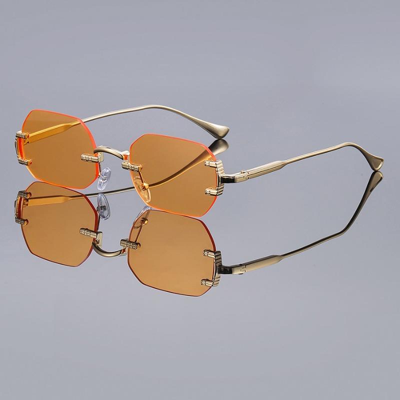 New Polygon Sunglasses Retro Women Men Metal High-End Sunglasses Luxuy Frameless Trimming Traveling Uv400 Glasses