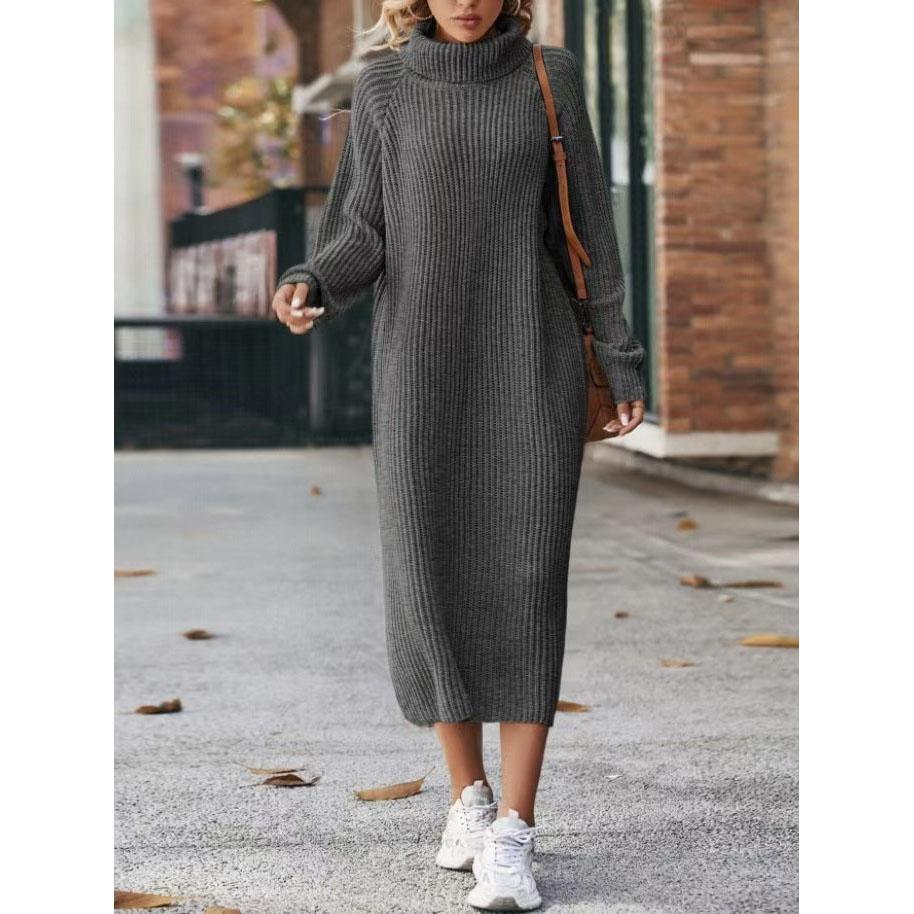 Women's Winter Knitted Knee-Length Casual Collar Dress Sweater Skirt Loose Fit Women's Thickened Winter Clothes Vest Dresses