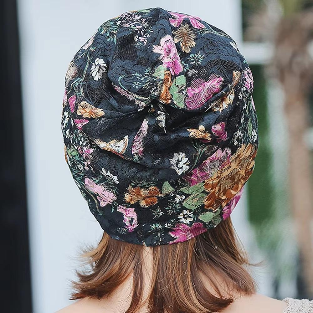 Floral Pattern Floral Lace Beanie Comfortable Stretch Slouchy Turban Chemo Cap  Head Covering