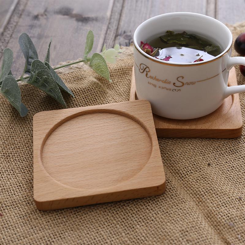 Black Walnut Solid Wood Square Coaster for Coffee Cups and Teapots, Unpainted with Logo.