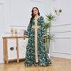 Women's Evening Gown: Stylish Long Dress Featuring Textured Floral Patterns and Gold Foil Accents