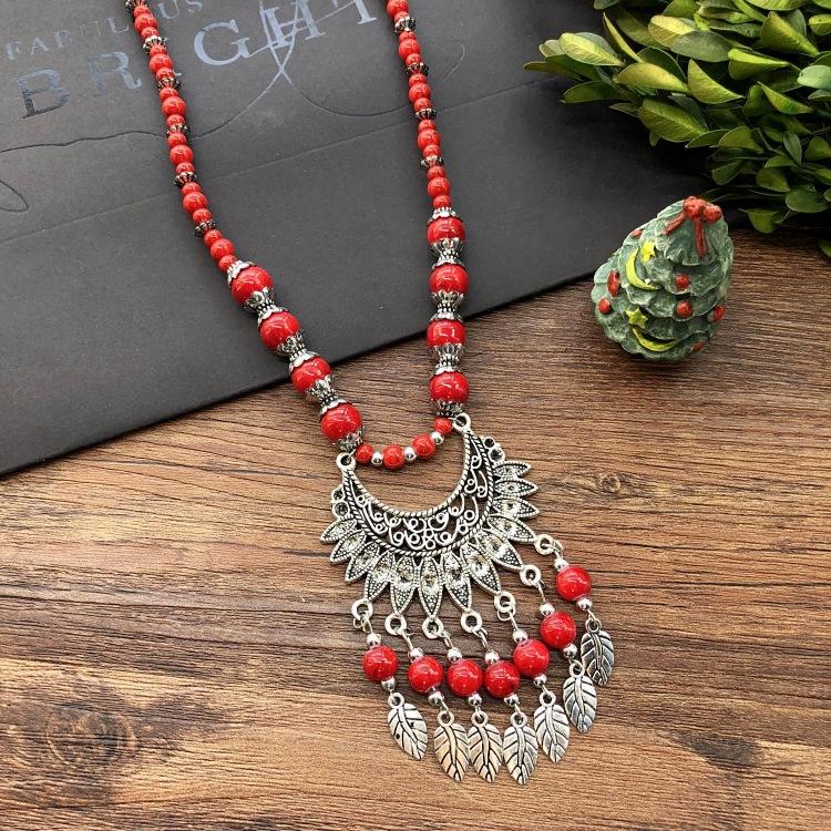 Vintage Personality Handmade Necklace Bohemian Sweater Chain Moon Flower Beads Versatile Headdress Women's Accessories