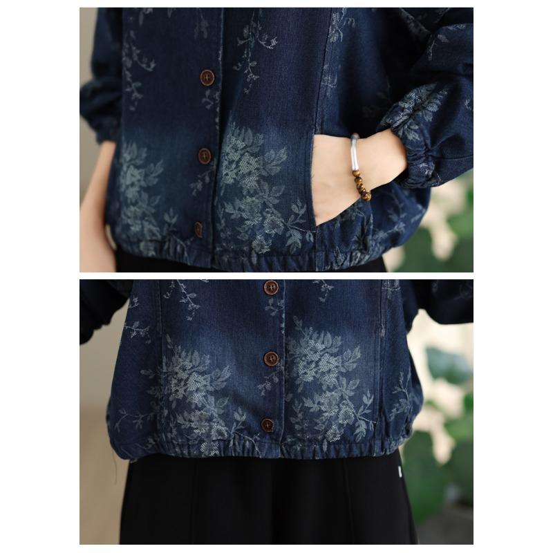 DIMANAF 2026 Autumn Winter Plus Size Women Denim Jackets Jeans Blue Coat Casual Long Sleeve Print Floral Loose Buttons Vintage Outwear
