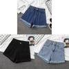 Basic-Baumwoll-Denim-Shorts für Damen, Sommer, hoher Bund mit umgeschlagenen Kanten, Freizeitkleidung
