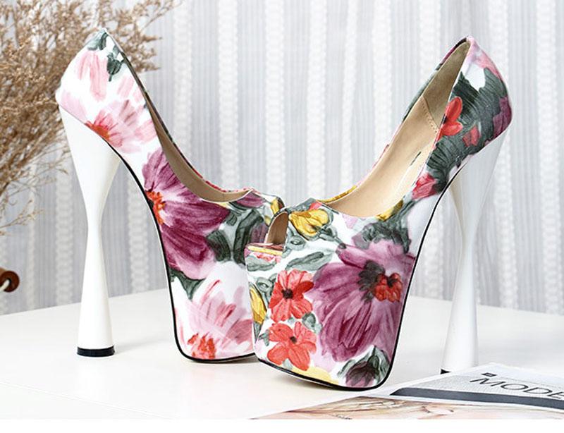 

2025 Новые женские туфли-лодочки на платформе с открытым носком с принтом, большого размера, женская обувь на высоком каблуке, летние Zapatos Mujer, женские сандалии WSH2621 34 розовый