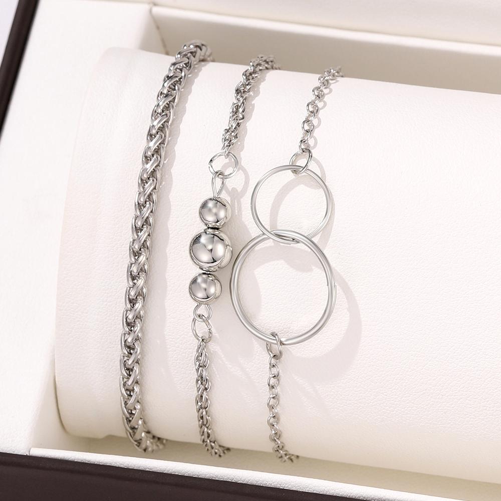5 Piece Set Women Geometric Chains Metal Beaded Bracelets Interlocking Bracelets Fashionable High-end And Versatile Accessories