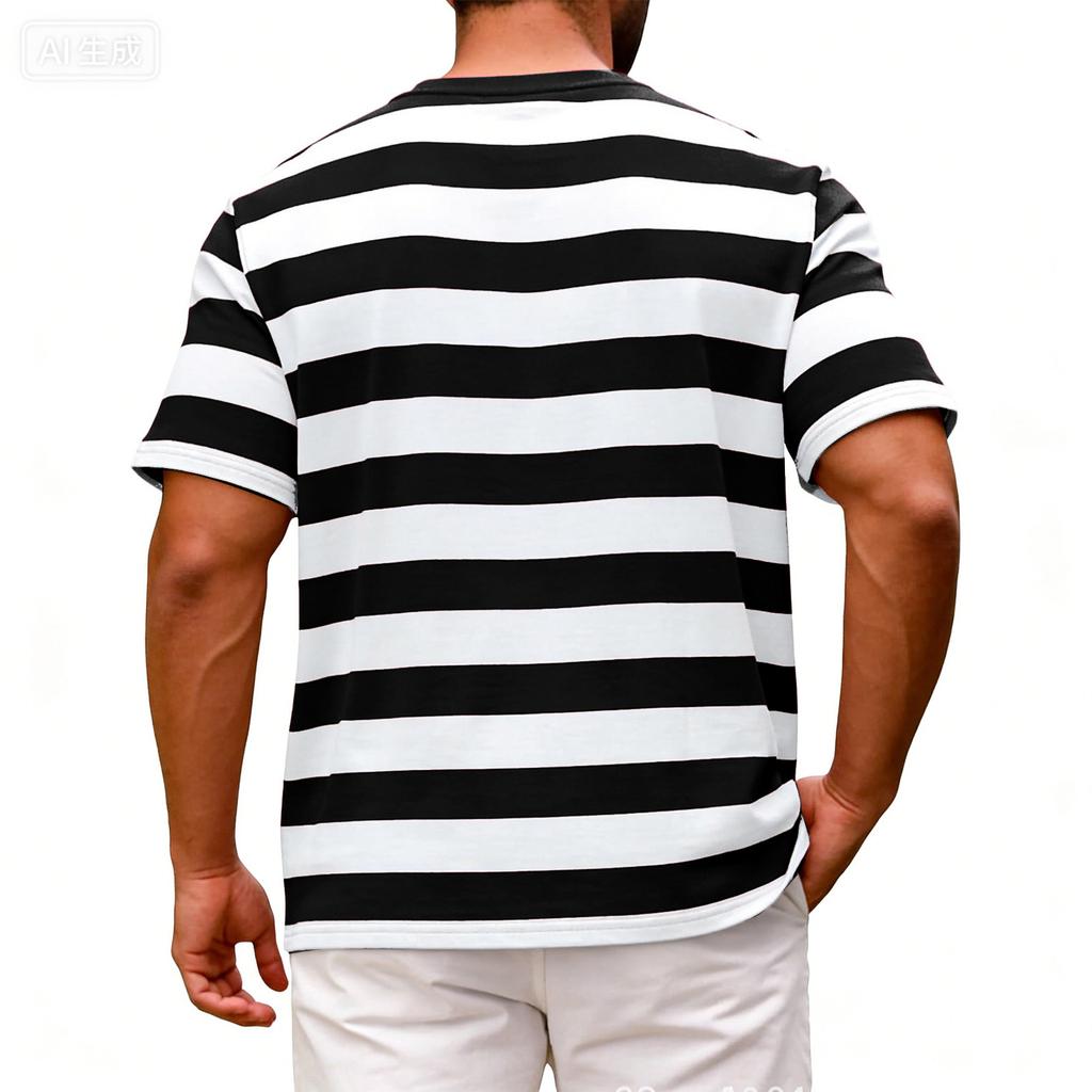 Men Crew Neck Short Sleeve Striped T Shirt Casual Fit Soft Fabric Lightweight Breathable Classic Style Top