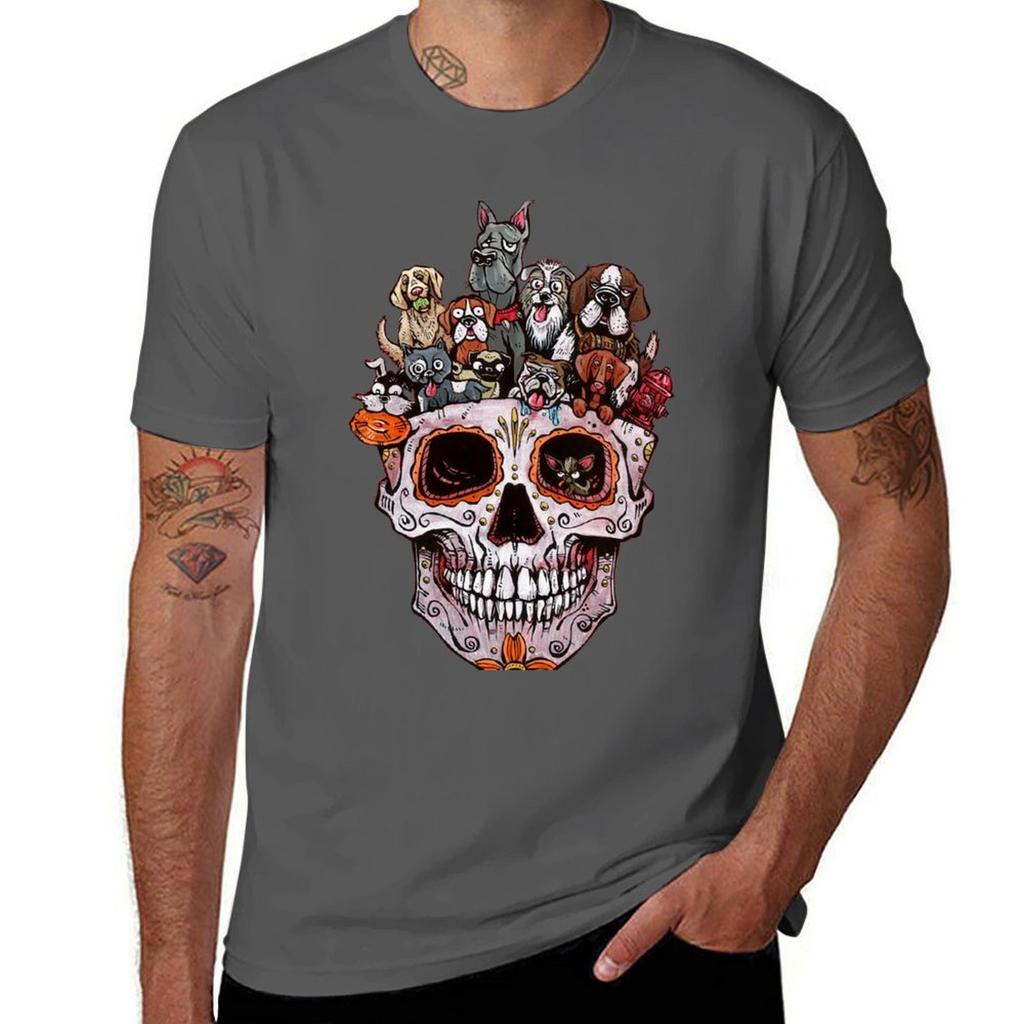 Dogs Skull TShirt Basic Casual Wear Short Sleeve Top