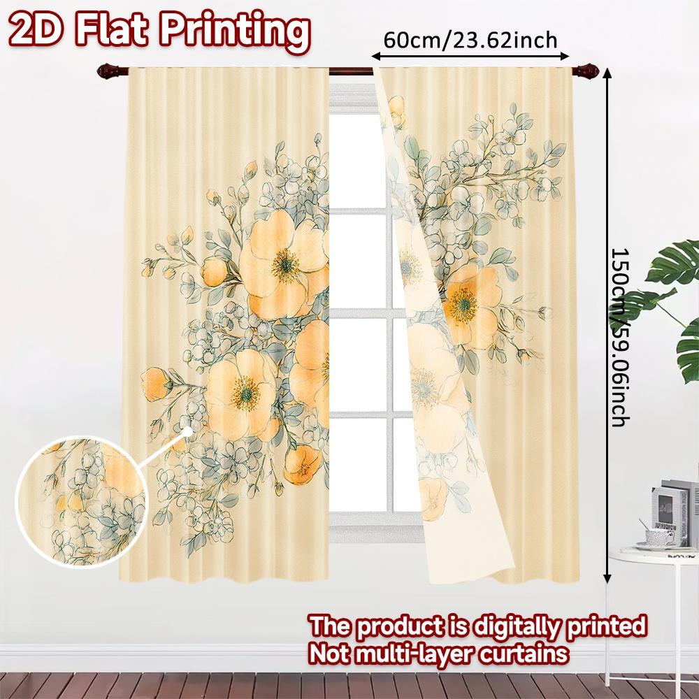 2D FLAT PRINTING 2pcs Curtains (Without Rod) Floral Pattern with Orange Blooms Valentine is day Festival Popular Curtains&Drapes