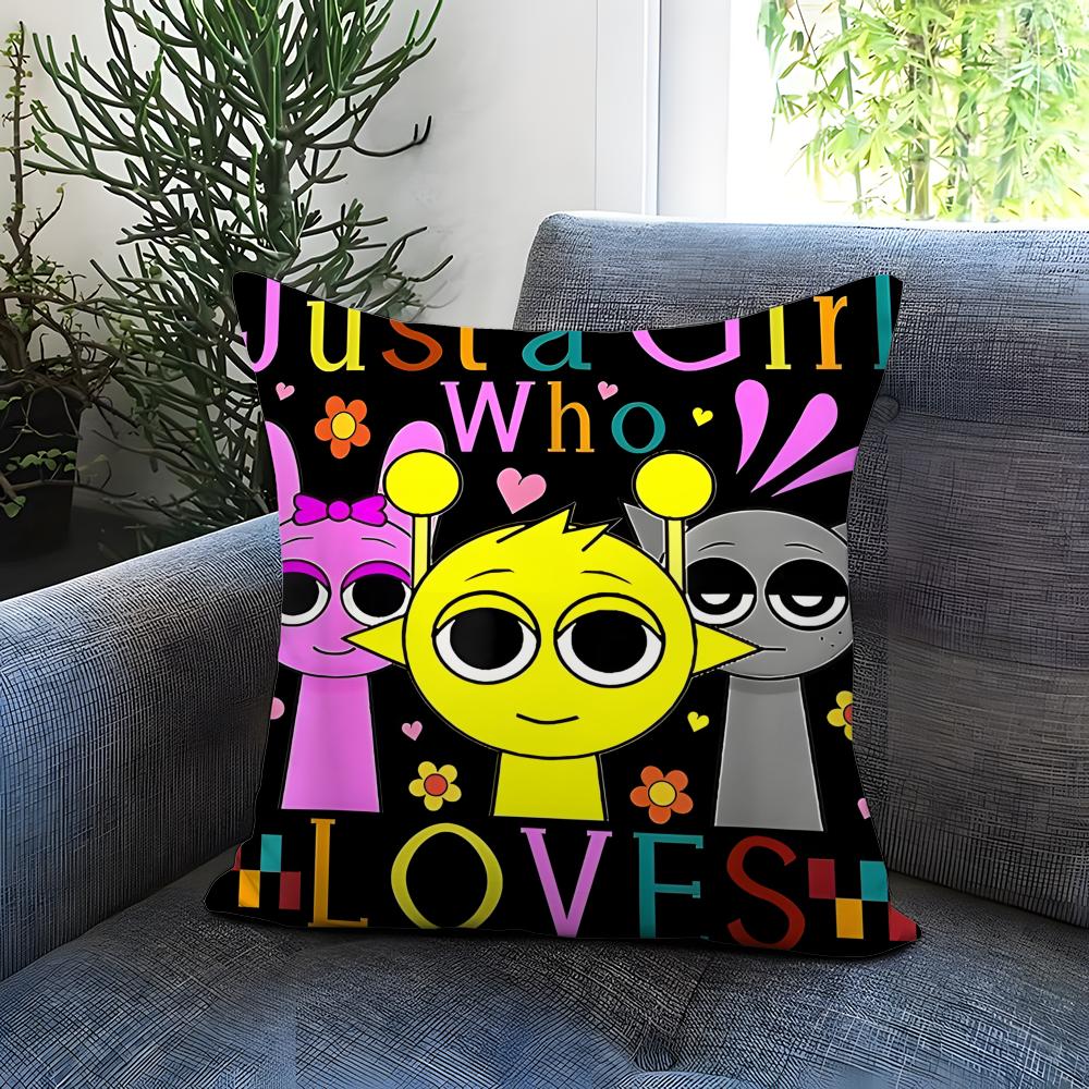 Popular Game Character Sprunki Cushion Cover Comfortable Reversible Pillow Cover Ideal for Car Sofa Bedroom Beyond