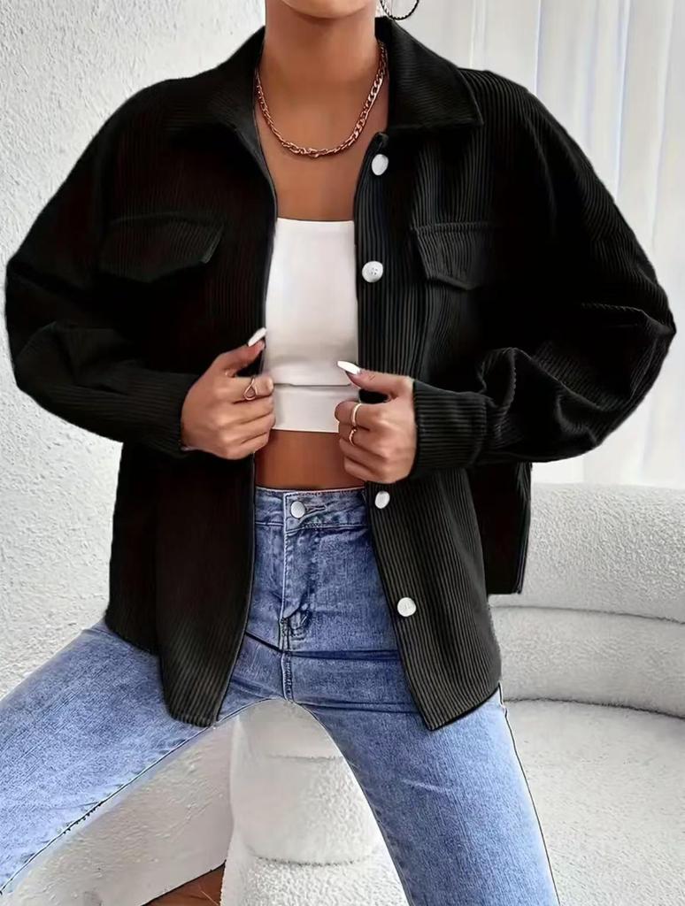 European-American Women's Corduroy Long Sleeve Solid Color Shirt Jacket 2025
