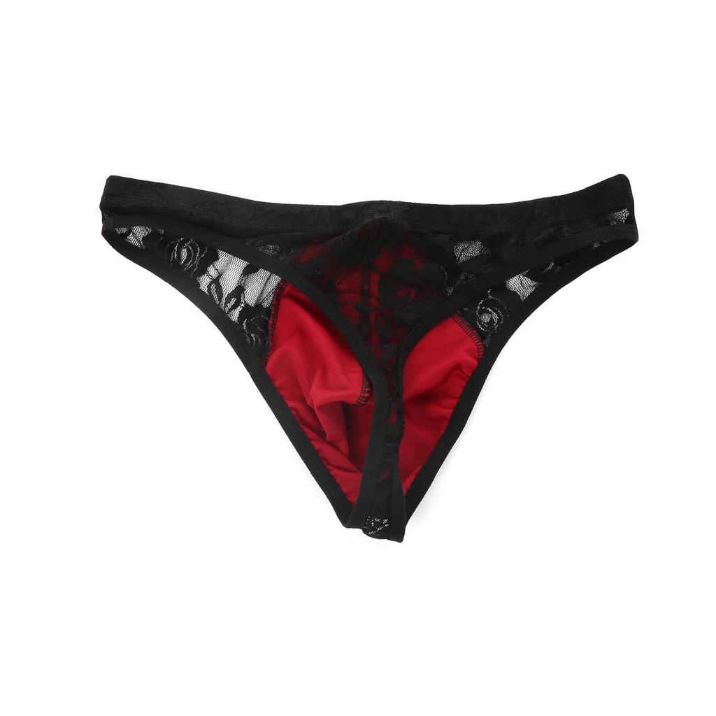 Slip sexy in pizzo di Natale da uomo: Stile Europeo & Americano, Vita Bassa, Design Patchwork Vuoto