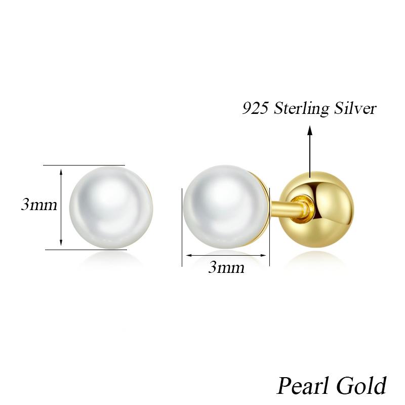 BAMOER 925 Silver Charm Pearl Beads Stud Earrings For Women Trendy Mini Ball Earrings Fine Jewelry for Daily Wear