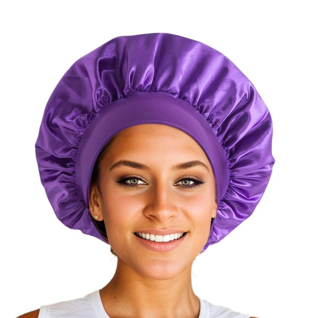 New Satin Wide Brim Nightcap Silky Bonnet Hair Wrap For Sleeping Sleep Cap With Elastic Soft Band Styling Cap Wash Face Nightcap