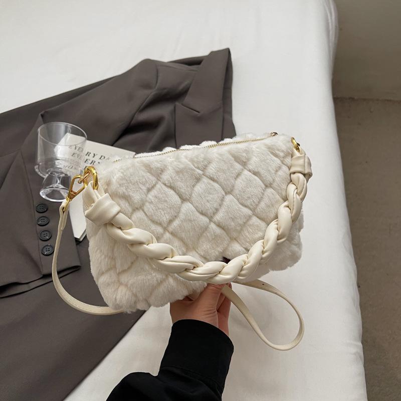 Autumn new diamond plush bag woven portable small square bag fashion crossbody shoulder plush women's bag