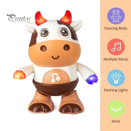 Kids Electric Cow Toy with LED Light Music Singing Dancing Cartoon Dairy Cattle Toy Toddlers Interactive Educational Movable Eyes Animal Musical Toy