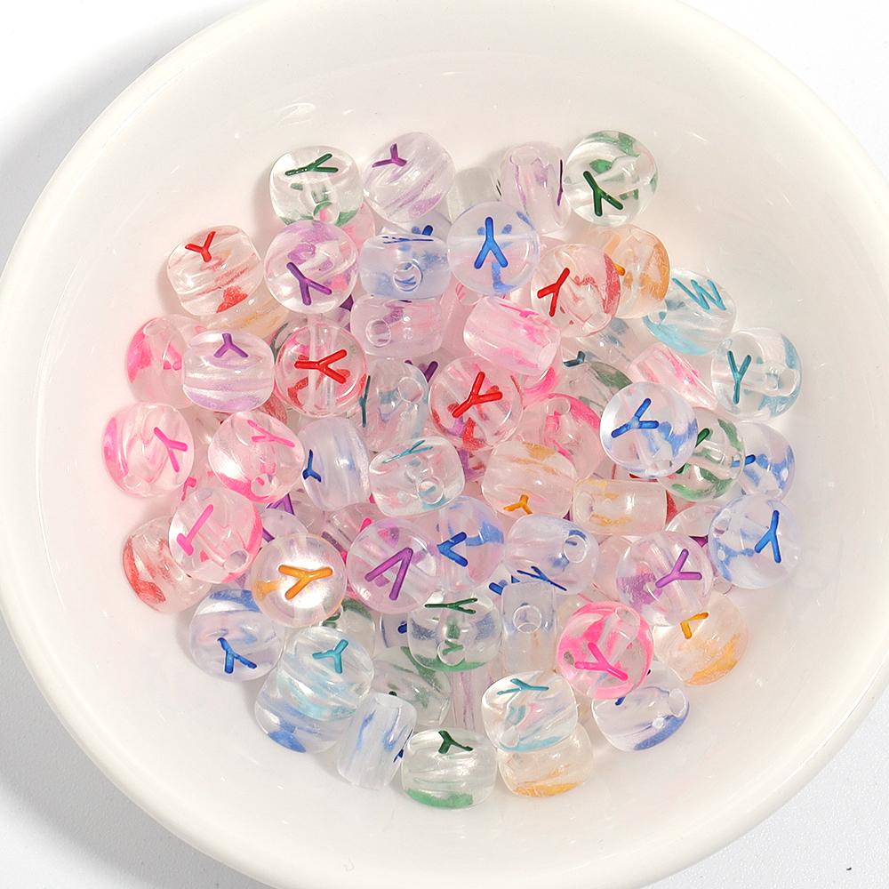 100Pcs Acrylic Flat Letter Beads Colored Alphabet Clear Round Loose Bead For Bracelet Necklace Charms Jewelry Making Accessories