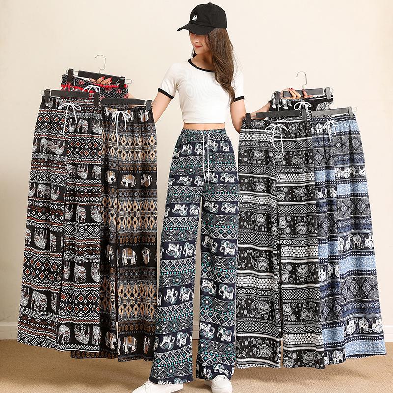 Thailand Elephant Wide-Leg High-Waisted Summer Pants for Women – Lightweight, Drapey, Floor-Length