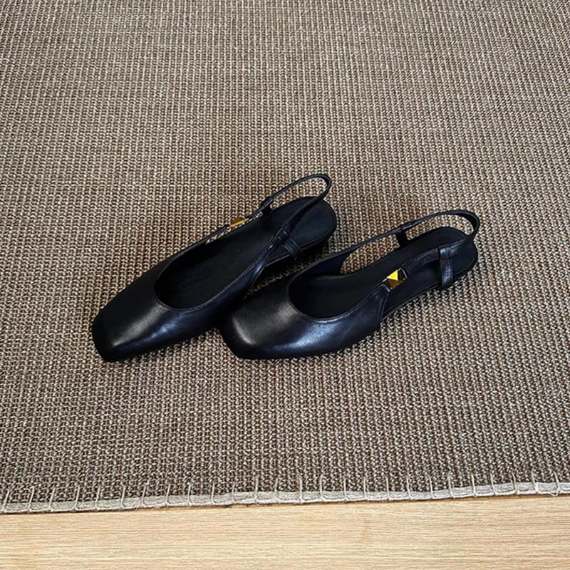 Sheepskin retro versatile black commuter shallow mouth Mary Jane shoes women's single shoes square head leather sandals women's summer wear