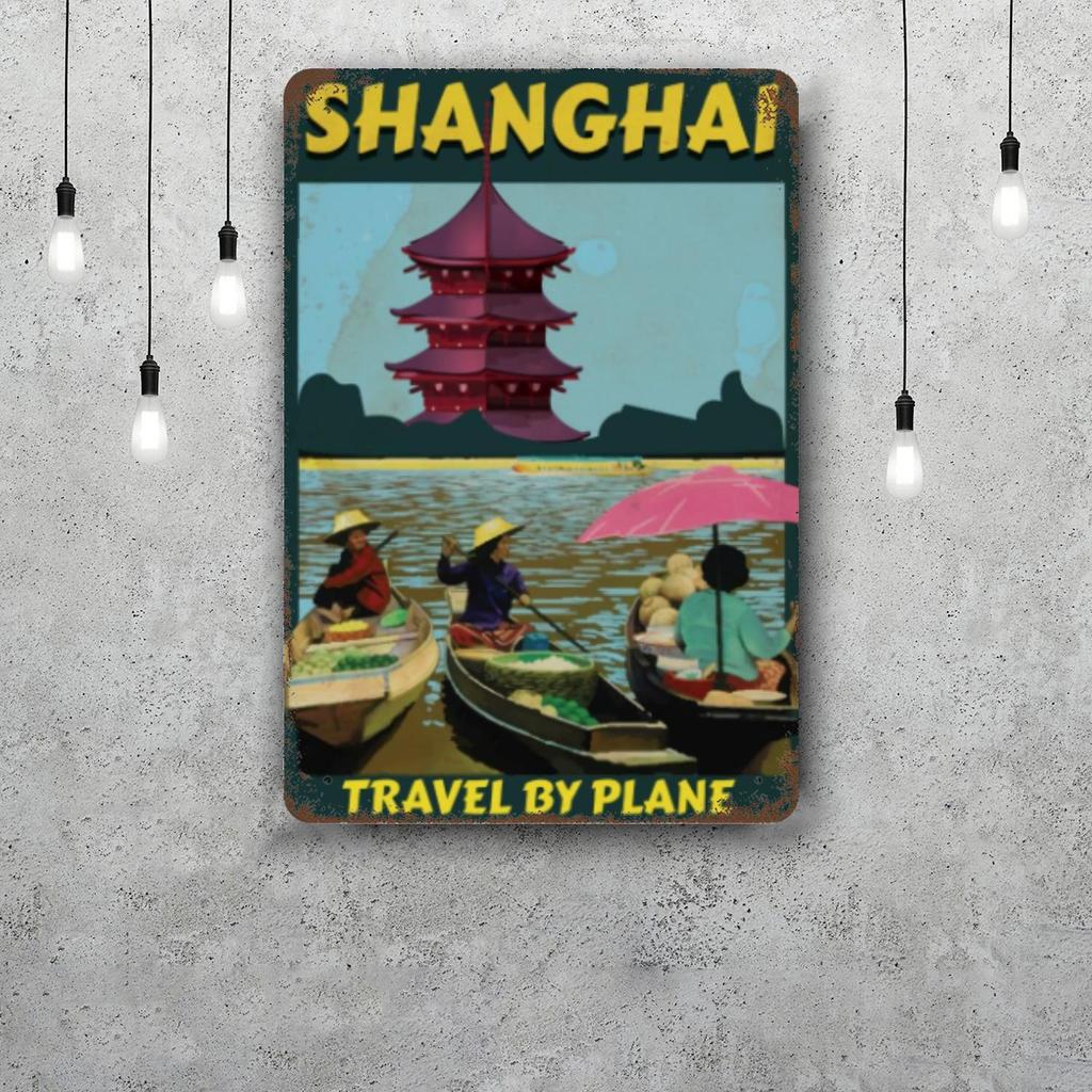 shanghai Vintage Tin Sign Home Decor Wall Decor Art Wall Mural Room Decoration Decor Retro Metal Sign Plate Bar Posters