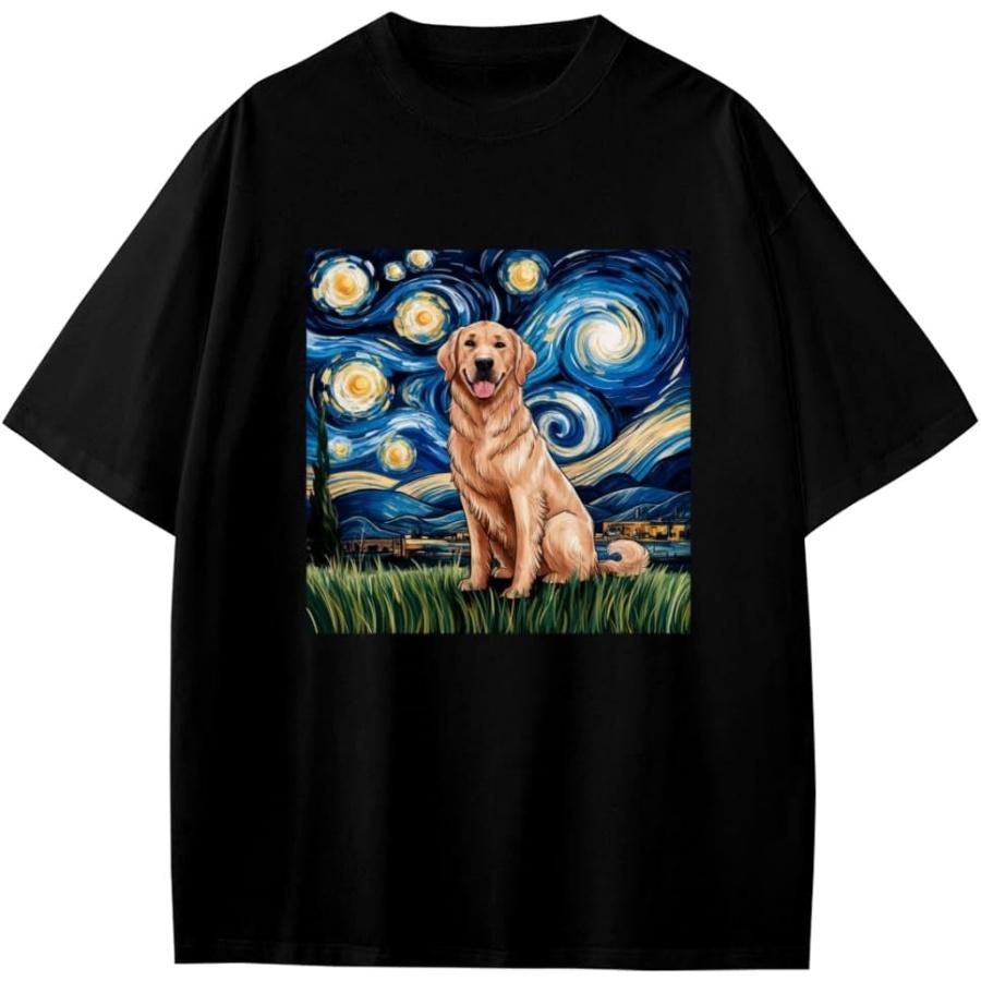 Vintage Golden Retriever Night Boys Girls Teens T-Shirt Anime Gift S